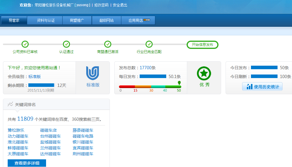 豫松碰碰车10月份易站通易管家效果统计