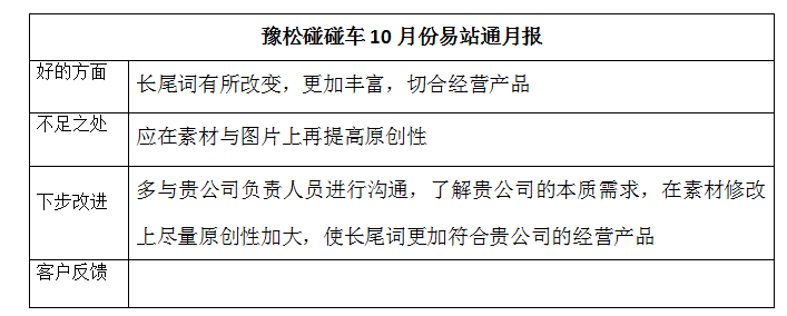 豫松碰碰车10月份易站通月报小结