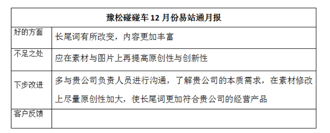 豫松碰碰车12月份易站通月报